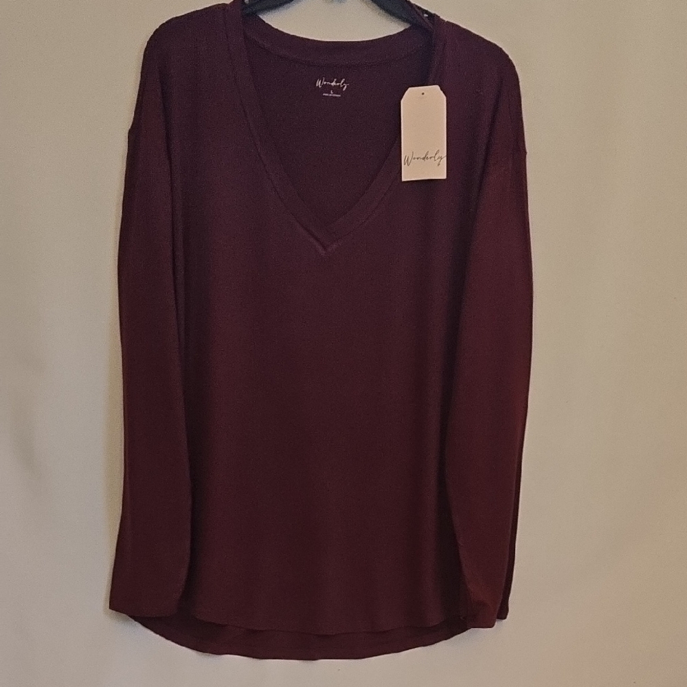 Women's New Wonderly Deep Red V-Neck Top